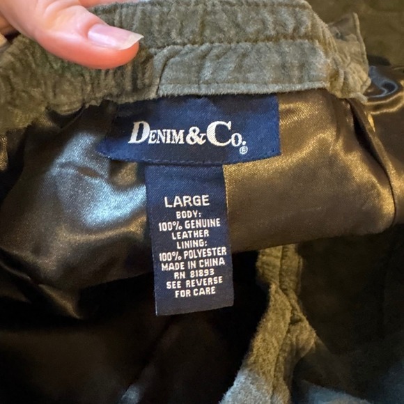 Denim & Co Forest Green 100% Genuine Leather Suede Patchwork Maxi Skirt Large